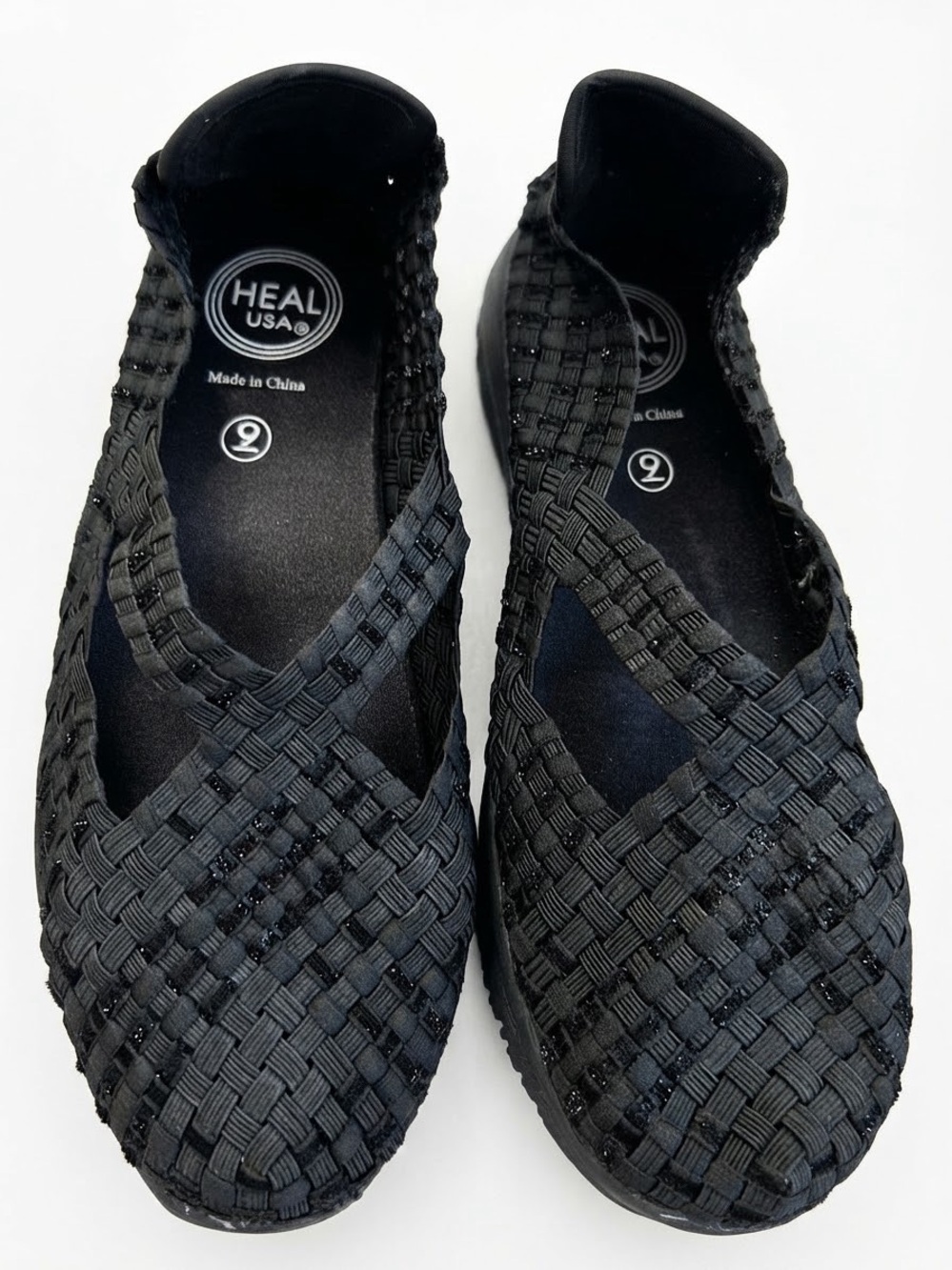 Heal USA Black Woven Slip-On Flats & Extra Insoles - Cross-Strap Design
